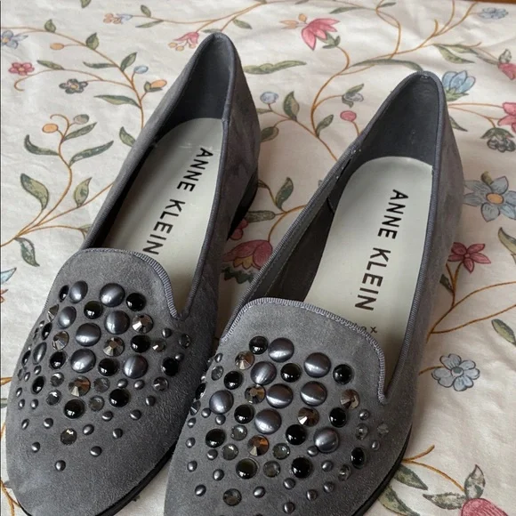 Nine West Gray Suede Studded Loafers - Picture 2 of 3